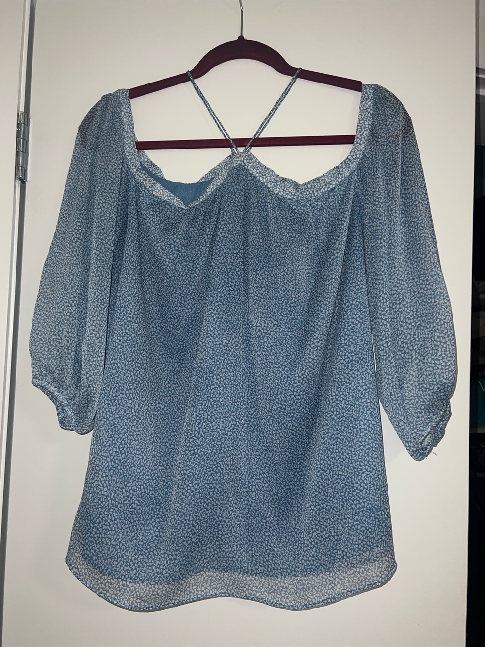 1. State Light Blue Puff-Sleeve Peasant Blouse